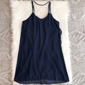 Navy v neck crotchet dress